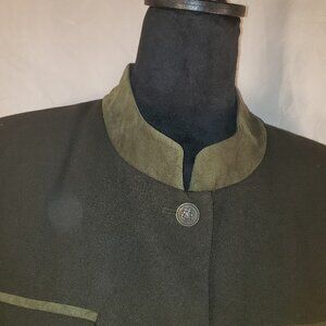 Kasper A.S.L. Military Style Blazer with Moleskin Mandarin Collar in Olive  - 12